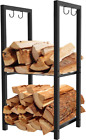 2 Tiers Small Firewood Log Storage Rack Holder for Indoor Fireplace or Outdoor P