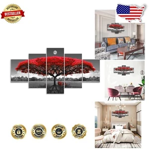 Bright Red Tree Pictures Wall Art - 5 Panels for Living Room Elegance - Picture 1 of 10