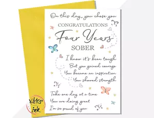 Tarjeta de sobriedad de cuatro años, cuatro años sobria, tarjeta de recuperación, 4º aniversario - Imagen 1 de 4