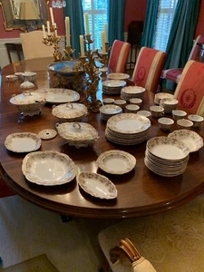 Upper Hanley Kings Border Brown Multi color Antique China Service for 10 c1900  - Picture 1 of 11
