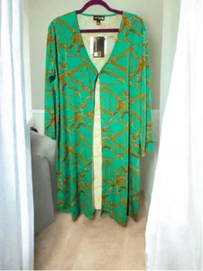 Size L Green & Gold Chain Print Stretchy Open Front Anthony Original Cardigan - Picture 1 of 8