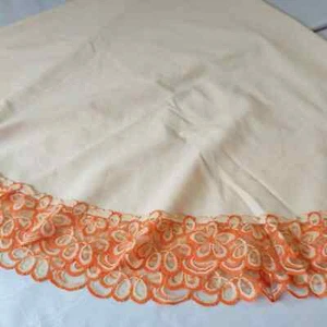 Vintage Round Cream Orange Floral Lace Trim Tablecloth Table Linen 30" - Picture 1 of 6
