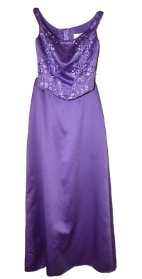 Alfred Angelo 2-Piece Purple Satin Beaded Boned Top and Long Skirt Size 2 - Image 1 of 4