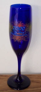 MILLENIUM 2000 Y2K LIBBEY GLASS COBALT BLUE GOBLET/FLUTE-RARE FIND - Picture 1 of 1