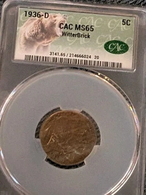 1936-D  5C BUFFALO NICKEL  CAC MS65 - Image 1 of 4