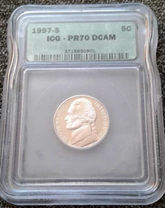 Jefferson Nickel 1997-S 5 Cent ICG PR70 DCAM - Picture 1 of 6