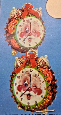 Holiday Industries 4029 RELOJ DE NAVIDAD Raro De Colección Lentejuelas Adorno KIT Hacer 2 Foto 1 de 4