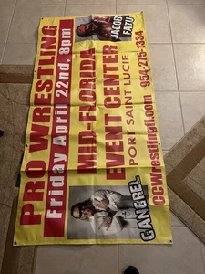 Pro Wrestling CCwrestling Florida Vinyl Banner WWE Signed Jacob Fatu, Gangrel - Picture 1 of 3