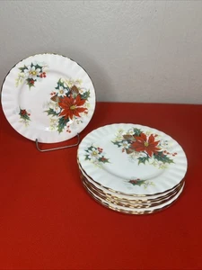 Lot de 8 assiettes à pain et beurre Royal Albert Poinsettia os Chine Noël - Photo 1/20