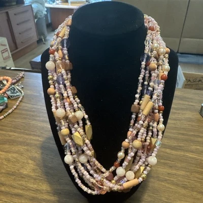 Joan Rivers Multi Strand Beaded Necklace Gold Tone Adjustable Statement Jewelry - Image 1 of 4