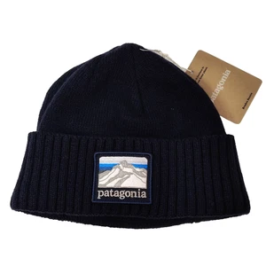 Patagonia Unisex Brodeo Beanie Line Logo Ridge Classic Navy Recycyled Wool NWT - Picture 1 of 8