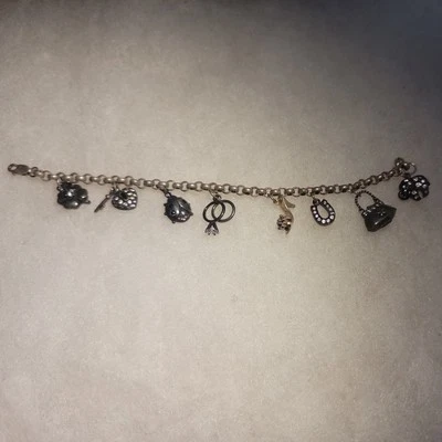 Ross Simons 2mm Charm Bracelet 7.5" Blackened Sterling Silver 925 Elephant Heart - Image 1 of 4