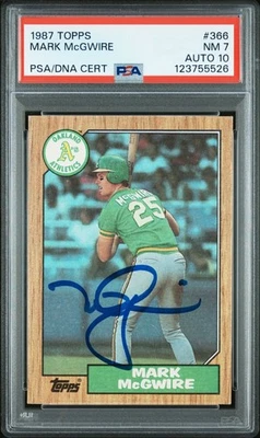 Tarjeta de novato firmada por Mark McGwire 1987 Topps #366 PSA 7 automático 10 certificado # 123755526 Foto 1 de 2