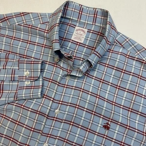 Brooks Brothers Plaid Shirt Men’s Large Long Sleeve Button Down Red Emblem - Picture 1 of 5