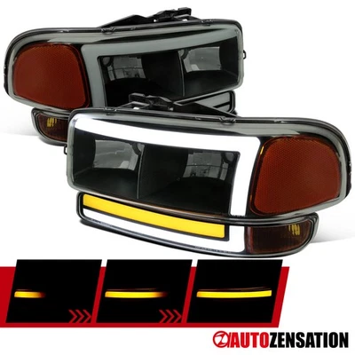 Fit 1999-2006 GMC Sierra Yukon XL Smoke Headlights Sequential LED Bumper Lamps Foto 1 de 4