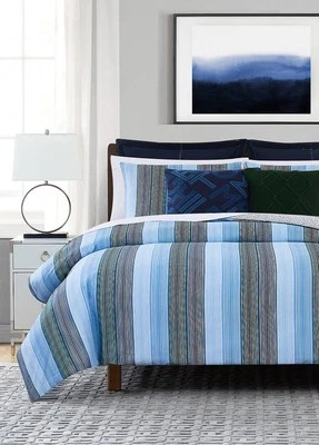 Tommy Hilfiger Explorer Stripe Navy Green Full / Queen Duvet Cover & Shams Set - Image 1 of 4