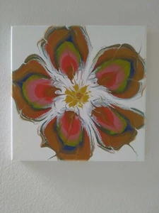 NEW Acrylic Pour Painting Abstract Art 10x10 Canvas signed Flower Wall Décor - Picture 1 of 9