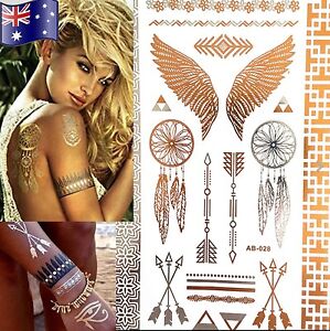 FLASH TATTOO Metallic Silver & Gold Dreamcatcher Angel Wings Henna Tattoos 