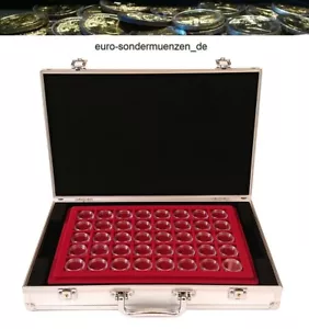 Aluminium Alu Münzkoffer mit 4 roten Tableaus u. Kapseln für 160 x 2 Euro Münzen - Bild 1 von 3