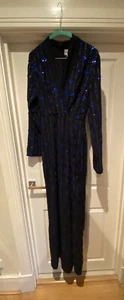 Virgos Lounge Navy Blue Sequin Embellished Maxi Party Dress Gown UK 12 - Picture 1 of 6
