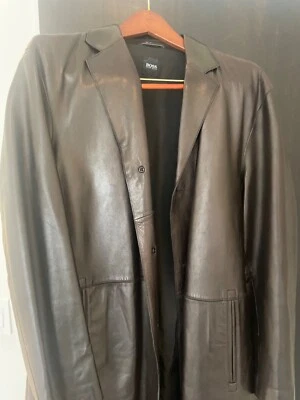 Bernini of Beverly Hills Hugo Boss laser cut winter leather coat by Boss size 52 - Image 1 of 4