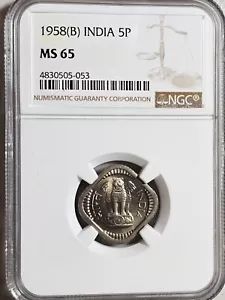 India 5 Paise 1958B NGC MS 65 - Picture 1 of 2