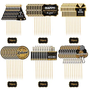 60 Pcs Happy Retirement Cupcake Toppers Gold Retired Cake Toppers Picks Retir... - Picture 1 of 7