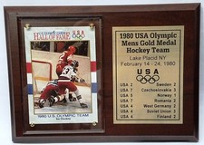 1980 USA Olympic Hockey Team Gold Medal Card Plaque