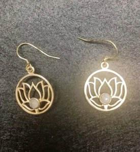 Anthropologie Moonstone Lotus Flower Drop Earrings - Pierced Ears - Picture 1 of 5