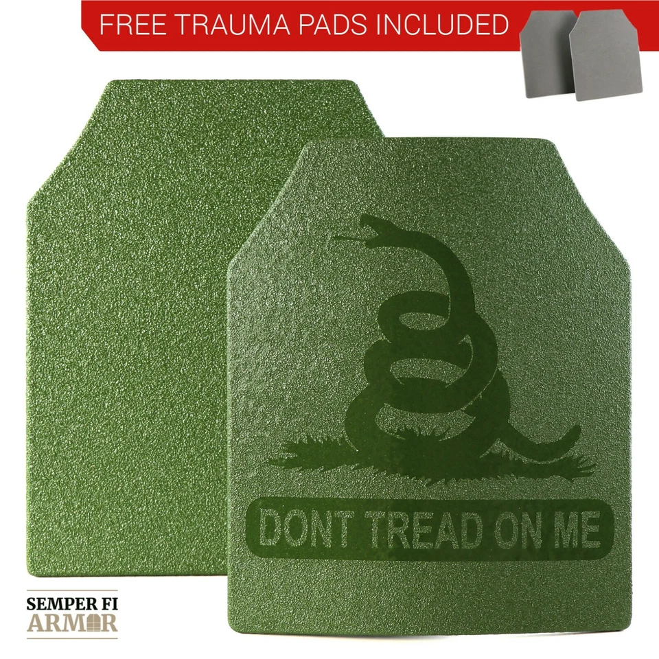 SEMPER FI ARMOR Body Armor AR500 Plates Two 10X12 OD Green Dont Tread On Me - Side Plate Options