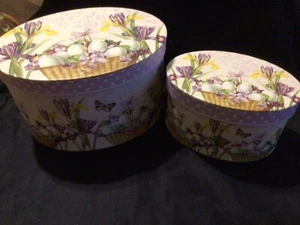 Paula Scaletta stacking oval boxes Spring Floral Basket +Design New Set Of 2 - Picture 1 of 2