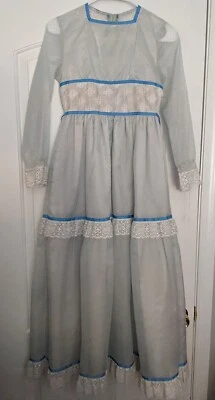 Vintage 70's Sears Gunne Sax Style Light Blue Lace Prairie Maxi Dress Sz XS 0/2 - Image 1 of 4