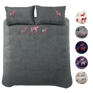 Teddy Bear Fleece Bedding Set Thermal Stag Duvet Quilt Cover Single Double King - Picture 1 of 16