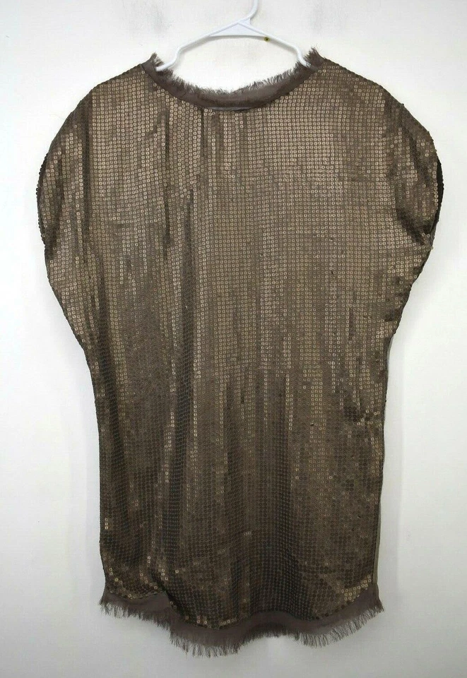 Blusa Givenchy Mujer Marrón Lentejuelas Adornada Dobladillo Deshilachado Forrada Manga Corta S Foto 1 de 4