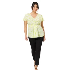 Torrid Damen Georgette weiß gelb Twist Surplice Flatterärmel Bluse, 1 1X - Bild 1 von 12