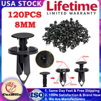 8 mm Clips de parachoques retenedor auto coche negro remaches sujetador guardabarros empuje 120 piezas Foto 1 de 4