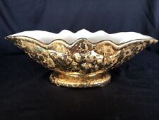 Vintage Weeping-Bright Gold 22K Hand-Decorated Oval Boat Dish Bowl MCM 13 Inches