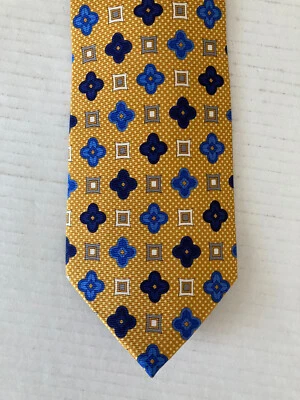 Corbata para hombre Bijoux Terner corbata seda oro amarillo flor azul cuadrada blanca Foto 1 de 4