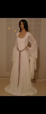 Lace dress Lotr Wedding  medieval gown with scottish widow hood - Image 1 of 2