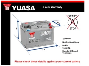 Battery fits LEXUS SC430 LC500h LS500H RCF ES350 ES250 ES200 UX200 2001 on 096 - Picture 1 of 3