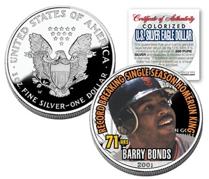 BARRY BONDS 2001 American Silver Eagle Dollar 1 oz U.S. Colorized Coin 71 HRS - Picture 1 of 1