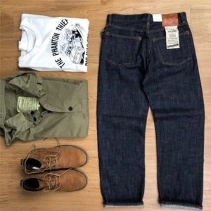 Pantalones de mezclilla con ribete japonés Amekaji calce recto sueltos premium de 14,5 oz - Imagen 1 de 16