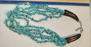 Halskette im indianischen Stil Tourquise/Howlith und Büffelhorn. - Bild 1 von 6