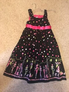 Bonnie Jean Black Pink Size 8 Cotton Sundress colored Dots Dressy LadiesW/Dogs - Picture 1 of 8