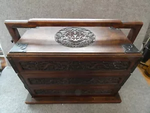 ANTIQUE QING CHINESE 3 LAYER DRAWER BOX CHEST HUANGHUALI STACK BOX DRAGON - Picture 1 of 11