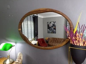 Oval Design Walnut Mid Century Style Decorative Designer Handmade Mirror Gift - Picture 1 of 8