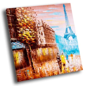 Square Scenic Canvas Wall Art Photo Picture Print Colourful Paris Eiffel Tower - Picture 1 of 6