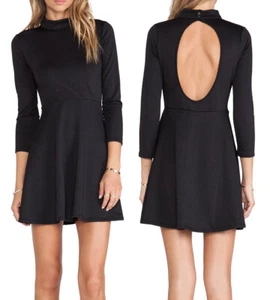 Free People 3/4 Sleeve Cutout Open Back Fit & Flare Mini Dress Black Size XS - Picture 1 of 4