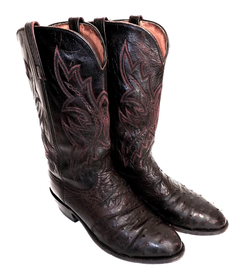 Lucchese 1883 Full Quill Ostrich Cherry Vamp Inlay Cowboy Boots - Men's 10 EE - Image 1 of 4