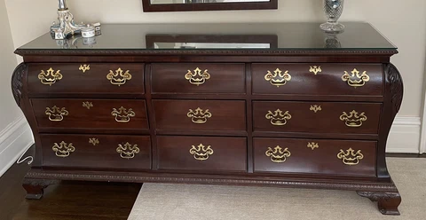Triple Wooden Dresser by Century with custom glass top Cover